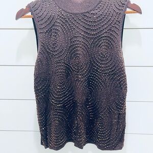 Cable & Gauge Brown Tank Top with Gold Beaded Accents